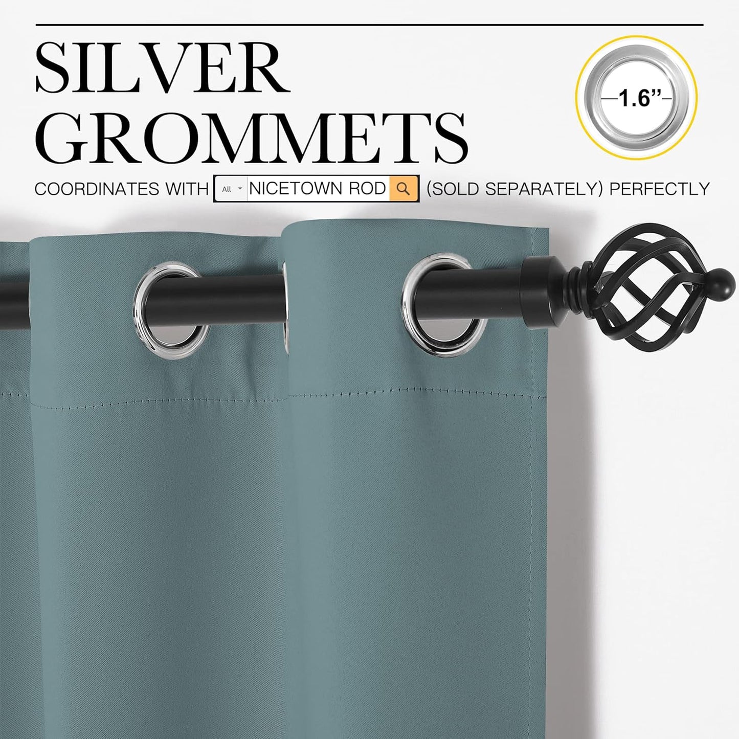 NICETOWN Modern Blackout Curtains - Noise Reducing & Thermal Insulated Drapes | Greyish Blue, 2 Panels (W55 x L68-Inch)