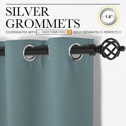NICETOWN Modern Blackout Curtains - Noise Reducing & Thermal Insulated Drapes | Greyish Blue, 2 Panels (W55 x L68-Inch)