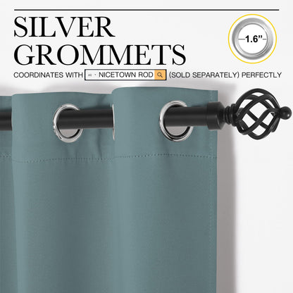 NICETOWN Modern Blackout Curtains Noise Reducing, Thermal Insulated and Privacy Room Darkening Drape Panels for Boy's Guest Room Door Small Short Window (Greyish Blue, 2 Panels, W34 x L45 -Inch)