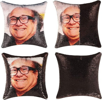 Danny Devito Sequin Throw Pillow Cover - Reversible Magic Design | 16x16 Inches Decorative Cushion