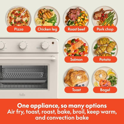 Bella Air Fry Toaster Oven - 7 Cooking Options, Dishwasher-Safe Trays, 60-Minute Timer, 1700 Watt, Oatmilk