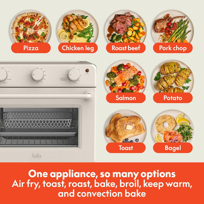 Bella Air Fry Toaster Oven - 7 Cooking Options, Dishwasher-Safe Trays, 60-Minute Timer, 1700W - Oatmilk