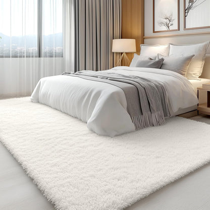 OLANLY Area Rugs - Soft, Fluffy Shaggy Indoor Carpet for Living Room & Bedroom | Ivory, 6x7 ft