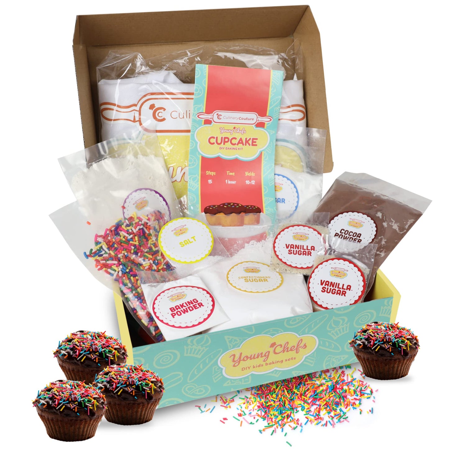 Young Chefs Sprinkles Cupcake Baking Kit with Pre-Measured Ingredients for Kids by Culinary Couture