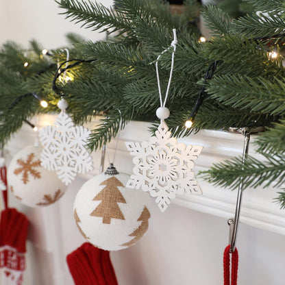Skiennix 16-Piece White Snowflake Ornaments - 3-Inch Wooden Christmas Decorations for Winter Trees