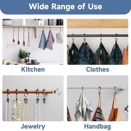 Titanker Shower Curtain Hooks Rings, Rust-Resistant Metal Double Glide Shower Hooks for Bathroom Shower Rods Curtains, Set of 12 Hooks - Bronze