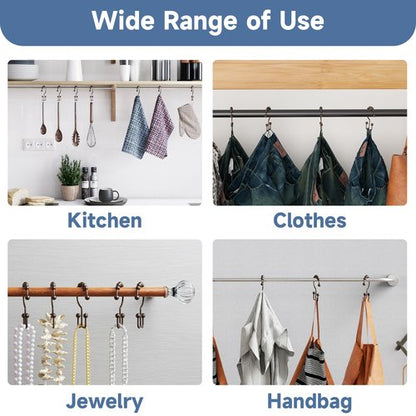 Titanker Shower Curtain Hooks Rings, Rust-Resistant Metal Double Glide Shower Hooks for Bathroom Shower Rods Curtains, Set of 12 Hooks - Bronze