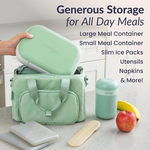 Bentgo Insulated Lunch Bag - Extra-Large Capacity with Shoulder Strap & External Storage | Clay Green