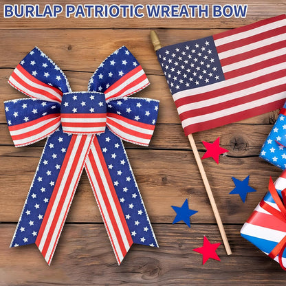 MuPera Patriotic Bow Set - 6 Red, White & Blue Wreath Bows for Independence Day Decor | Indoor & Outdoor Use