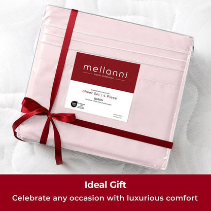 Mellanni Extra Deep Twin Sheets - 3 PC Iconic Collection Bedding - Hotel Luxury, Ultra Soft, Cooling Bed Sheets - Wrinkle, Fade, Stain Resistant (Twin, Blush Pink)