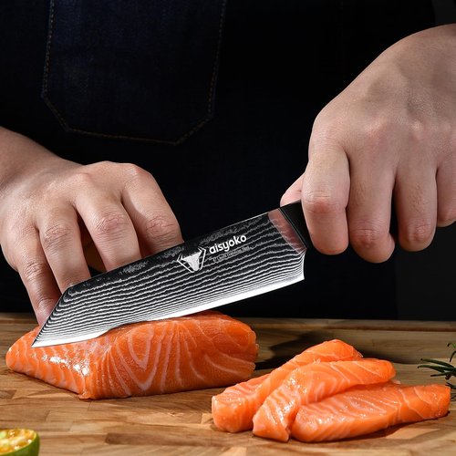Aisyoko 8C Damascus Knife Set - 3PC Chef's Knife, Kitchen and Paring Knives, High Carbon Stainless Steel, Ergonomic Full Tang ABS Anti-Skid Handle
