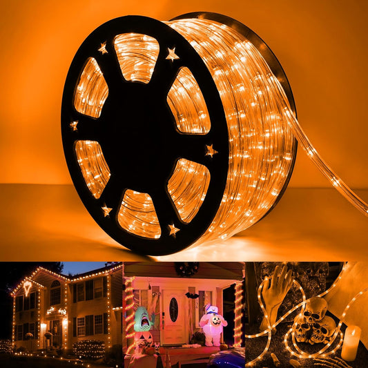 Skiennix 100ft LED Rope Lights - Waterproof & Flexible Tube Lighting with 8 Modes | Orange for Outdoor Decor