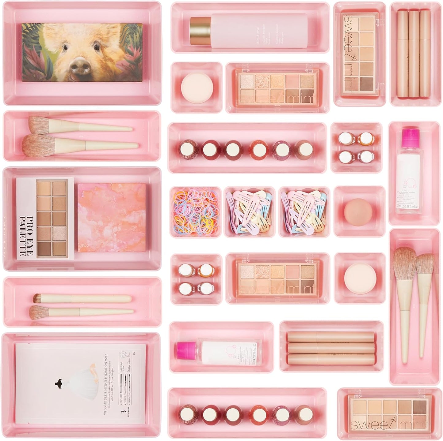 Vtopmart 25 PCS Plastic Drawer Organizers - Versatile Bathroom & Vanity Storage Trays | Ideal for Makeup, Kitchen & Office