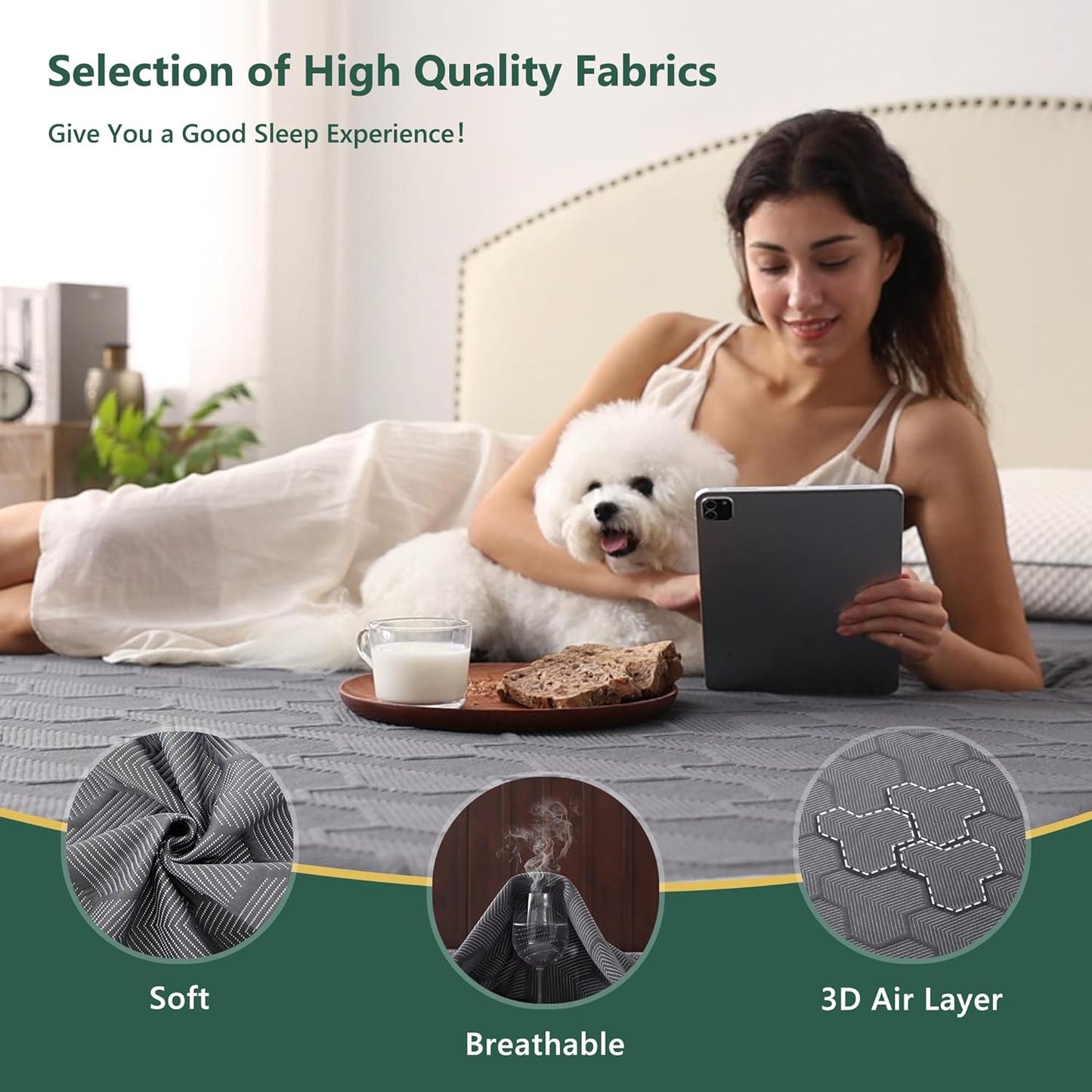 Skiennix Twin Size Waterproof Mattress Protector - Breathable 3D Air Fabric, Deep Pocket, Grey