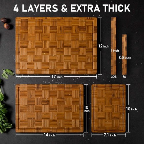 Kikcoin Extra Large Bamboo Cutting Boards - Set of 3 Chopping Boards with Juice Groove | Kitchen Butcher Block