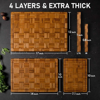 Kikcoin Extra Large Bamboo Cutting Boards - Set of 3 Chopping Boards with Juice Groove | Kitchen Butcher Block