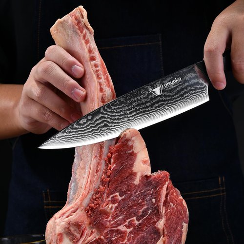 Aisyoko 8C Damascus Knife Set - 3PC Chef's Knife, Kitchen and Paring Knives, High Carbon Stainless Steel, Ergonomic Full Tang ABS Anti-Skid Handle