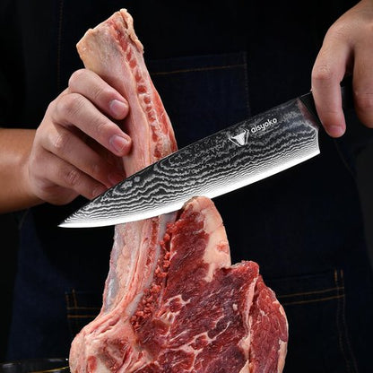 Aisyoko 8C Damascus Knife Set - 3PC Chef's Knife, Kitchen and Paring Knives, High Carbon Stainless Steel, Ergonomic Full Tang ABS Anti-Skid Handle