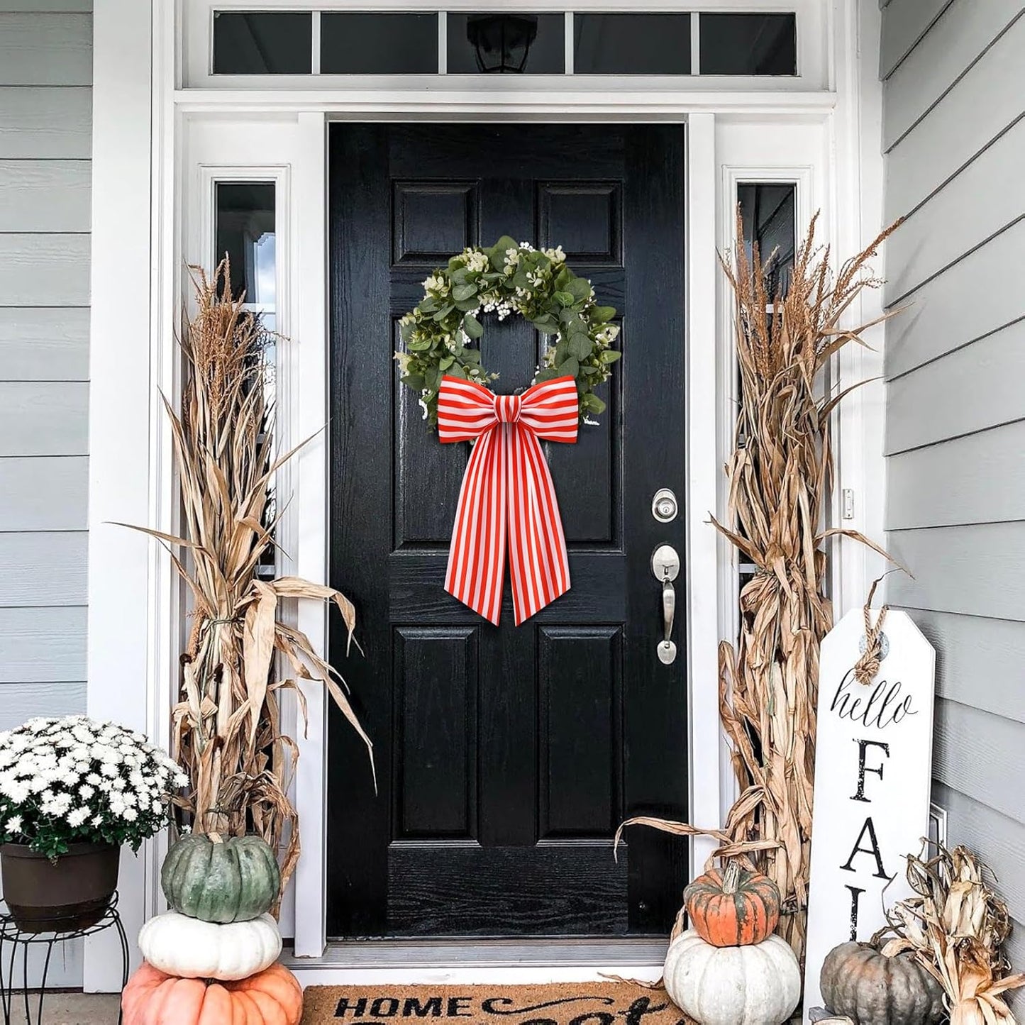 Stripe Boxwood Wreath Sash by [Brand Name] - 2 Pack Red and White Decorative Door Garlands