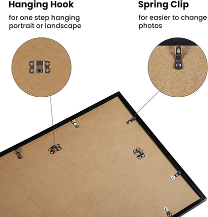 Upsimples A3 Picture Frame Set of 5 - Display 8.3x11.7 Photos with Mat or 11.7x16.5 Without | Black Wall Gallery Frames