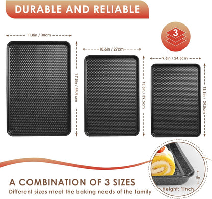 Skiennix Baking Sheet Pan Set - Nonstick Carbon Steel Cookie Sheets | Heavy Duty, Easy Clean, 3-Piece Set