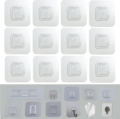 Skiennix 12 PCS Wall Mounted Sticky Pads - Nail-Free Adhesive Hooks for Kitchen & Bathroom | Square Design
