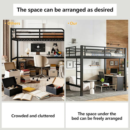 Bellemave Full-Size Loft Bed Frame with Dual Ladders, Iron Construction, No Box Spring Needed - Black (Variation: Black+Full)