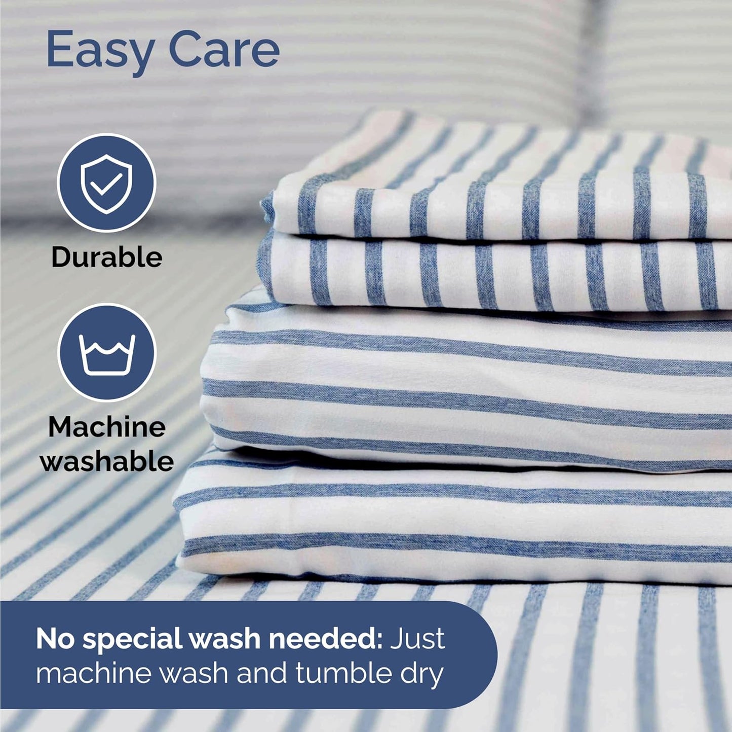 Skiennix Twin Size Sheet Set - Comfy Cooling Bed Sheets with Deep Pockets - Luxury Blue Stripes