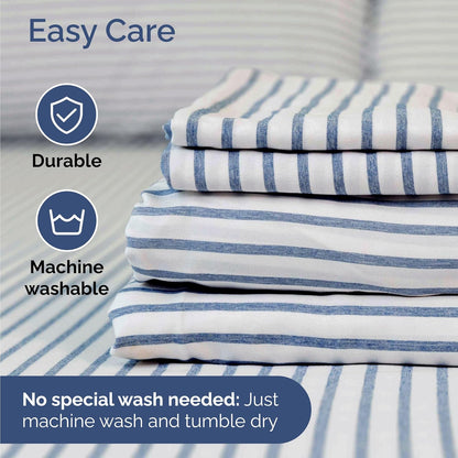 Skiennix Twin Size Sheet Set - Comfy Cooling Bed Sheets with Deep Pockets - Luxury Blue Stripes
