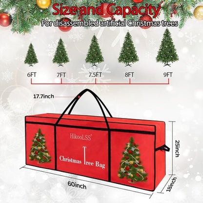 HikooLSS Christmas Tree Storage Bag - Heavy Duty 600D Oxford for 7.5 Ft Artificial Trees | Red 60x18x25in