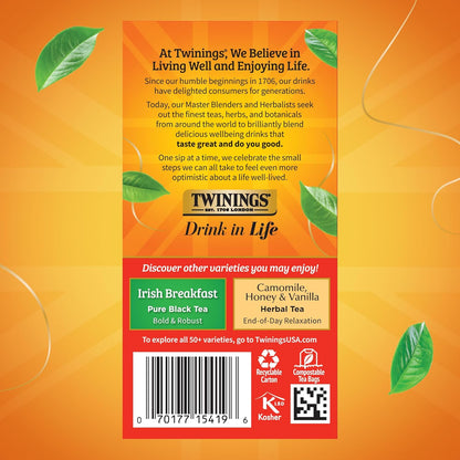 Twinings English Breakfast Black Tea - Flavorful & Robust Caffeinated Bags | 20 Count (Pack of 6)