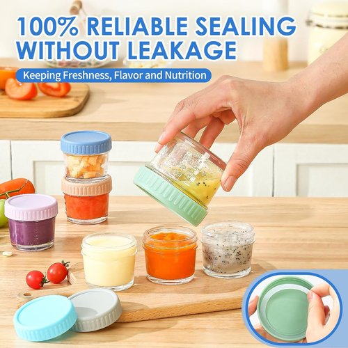 DRKIO Glass Baby Food Storage Containers - 4 Oz Leak-Proof Jars with Lids | Microwave & Dishwasher Safe