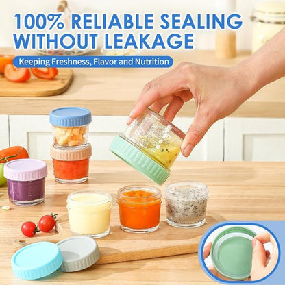 DRKIO Glass Baby Food Storage Containers - 4 Oz Leak-Proof Jars with Lids | Microwave & Dishwasher Safe