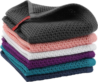 Skiennix 100% Cotton Waffle Weave Dish Cloths - Ultra Soft & Absorbent, 12x12 Inch, Dark Grey, 6-Pack