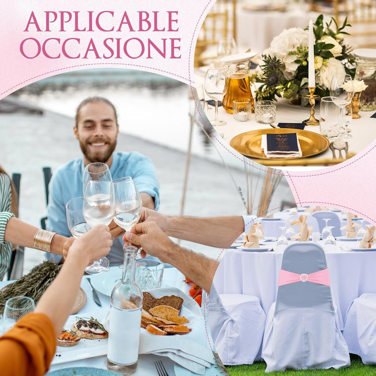 VitalCozy Spandex Chair Sashes - 50 Pcs with Heart Shaped Buckle Slider | Pink Elastic Chair Ties for Weddings & Events