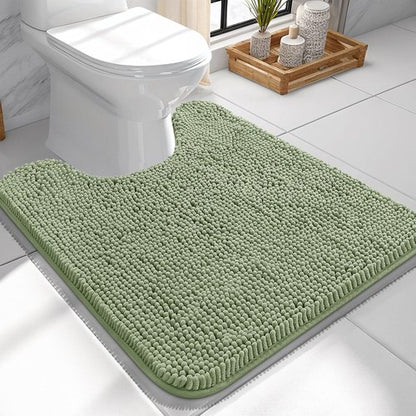 OLANLY Toilet Rugs U-Shaped 24x24, Extra Soft Absorbent Chenille Contour Bathroom Rugs for Toilet, Dry Quickly, Machine Washable, Non-Slip Bath Mat, Sage Green