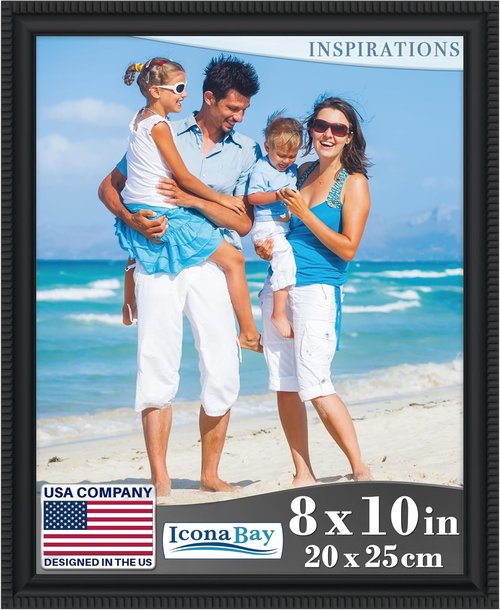 Icona Bay 8x10 Black Picture Frame - Contemporary Design with Detailed Molding | Wall Mount or Table Top