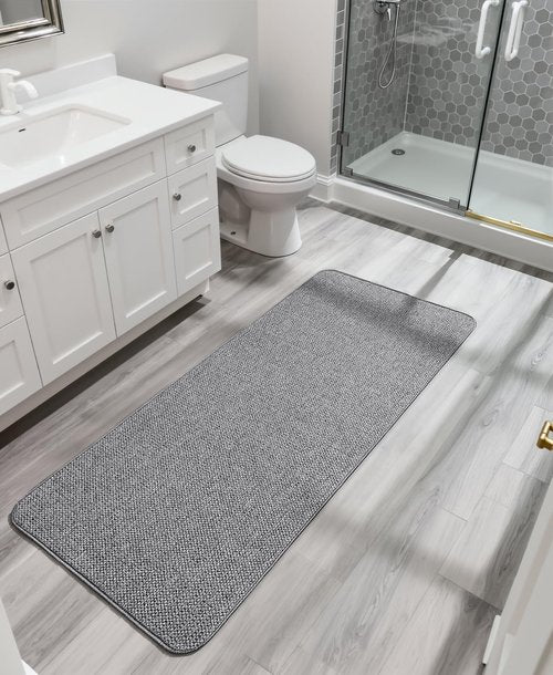 Bosap Bath Mat,Ultra Thin Bathroom Runner Rugs,Large Bath Mats for Bathroom,Quick Dry,Non-Slip,Machine Washable,Low Pile,Bath Rug,Shower Outside,Sink,Home Decor Accessories.Grey,1'9"x3'11"（21x47inch）