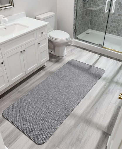 Bosap Bath Mat,Ultra Thin Bathroom Runner Rugs,Large Bath Mats for Bathroom,Quick Dry,Non-Slip,Machine Washable,Low Pile,Bath Rug,Shower Outside,Sink,Home Decor Accessories.Grey,1'9"x3'11"（21x47inch）