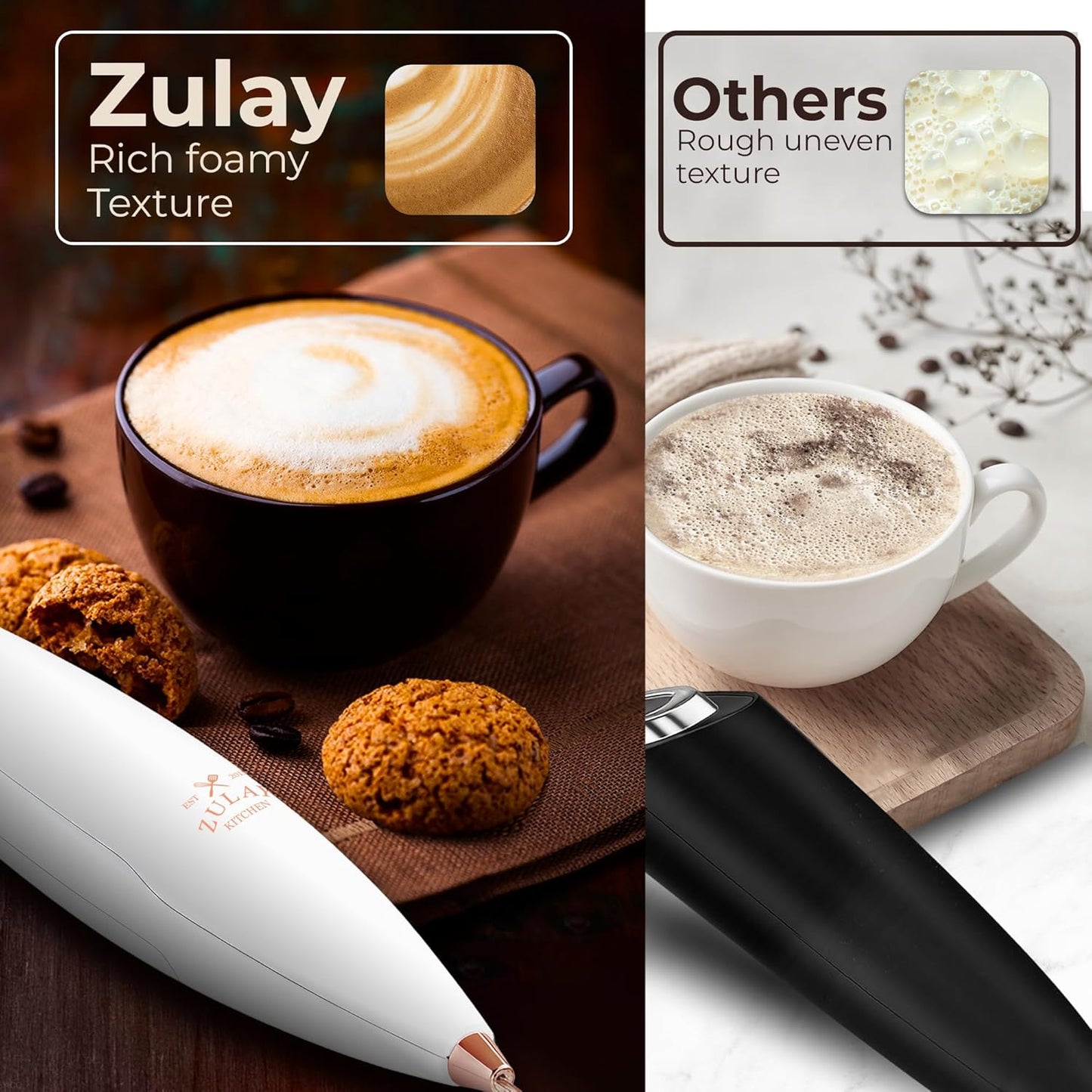 Zulay Kitchen Tornado Triple Whisk Milk Frother - Handheld Foam Maker for Coffee & Lattes - Gold Rose Finish