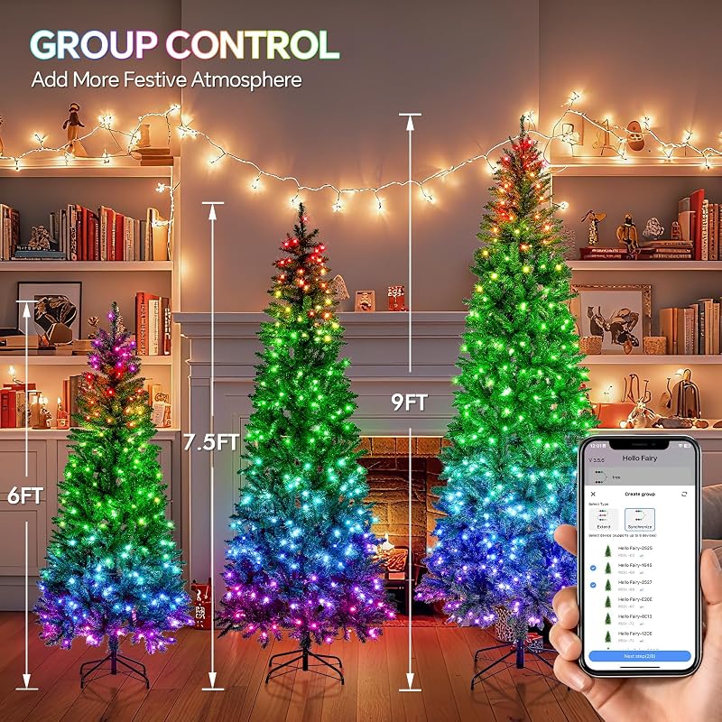 FANCILLUMA 6 ft Prelit Christmas Tree with 250 LED RGB Lights, App Remote Control, Green PVC Branches