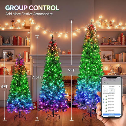 FANCILLUMA 6 ft Prelit Christmas Tree with 250 LED RGB Lights, App Remote Control, Green PVC Branches