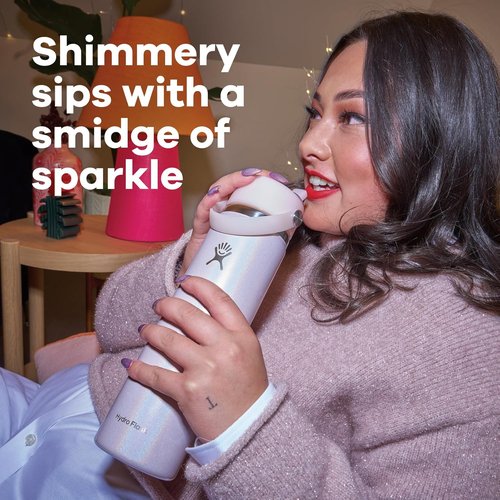 Hydro Flask Water Bottle - Insulated Stainless Steel - 32 Oz Wide Mouth with Flex Straw Lid in Glimmer Pink