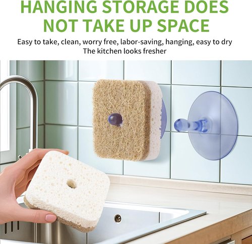 Kickleen 12-Pack Natural Kitchen Scrub Sponges - Biodegradable & Non-Scratch | White