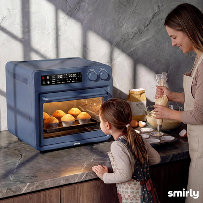 SMIRLY Digital Air Fryer Toaster Oven - 27QT Convection Oven | 10-in-1 Multi-Function, Fits 12" Pizza & 6 Slices of Toast, Stainless Steel, Blue