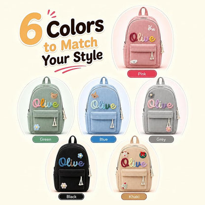Personalized Kids Backpack with Name Embroidery, Corduroy School Bag for Girls & Boys