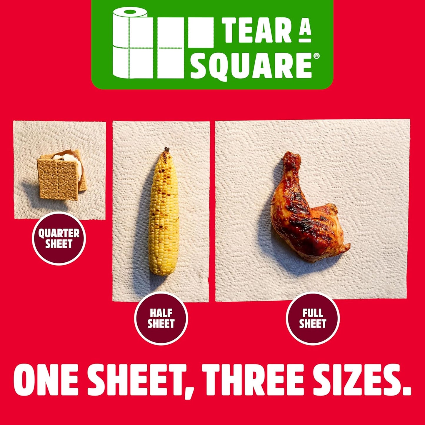 Brawny 3-Ply Tear-A-Square Paper Towels - Strong, Absorbent & Durable | 2 Double Rolls (4 Regular Rolls)
