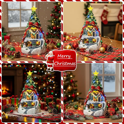 MXwcy Animated Musical Christmas Tree Village - Lighted Figurine with Spinning Santa Train | Plays 8 Holiday Carols, Perfect Tabletop Decor