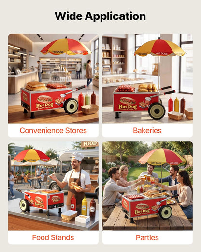 VEVOR Hot Dog Steamer Cart - 1200W Electric Stainless Steel Machine with Adjustable Temp & Portable Design