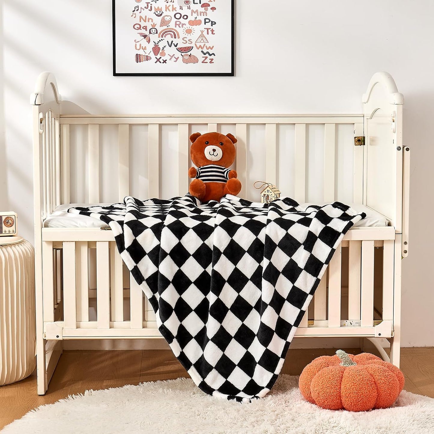Yurhap Checkered Baby Blanket - Ultra Soft Fleece for Boys & Girls | Cozy 30''x40'' Crib & Stroller Blanket in Black